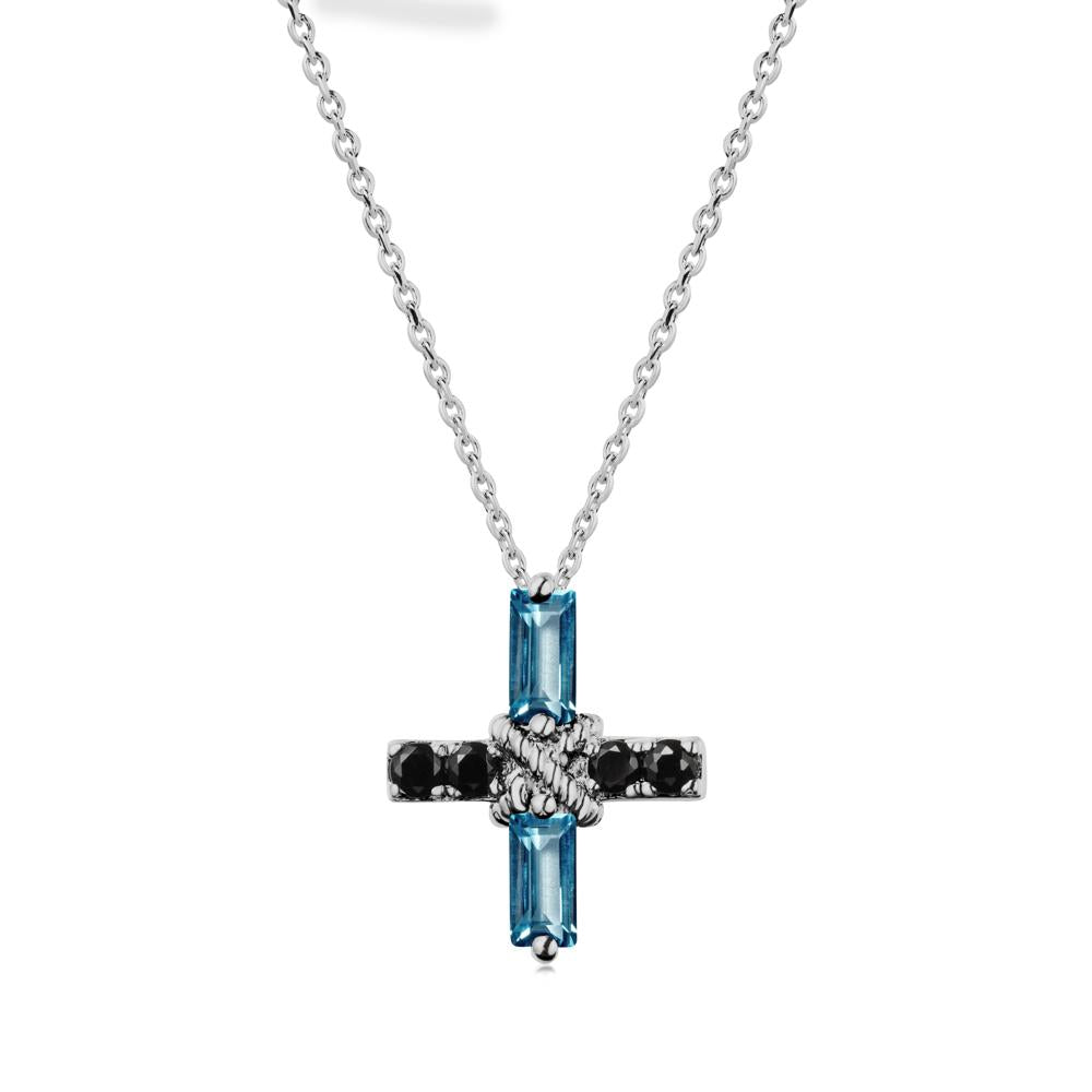 Baguette London Blue Topaz and Black Spinel Green Cross Necklace - LUO Jewelry #metal_platinum