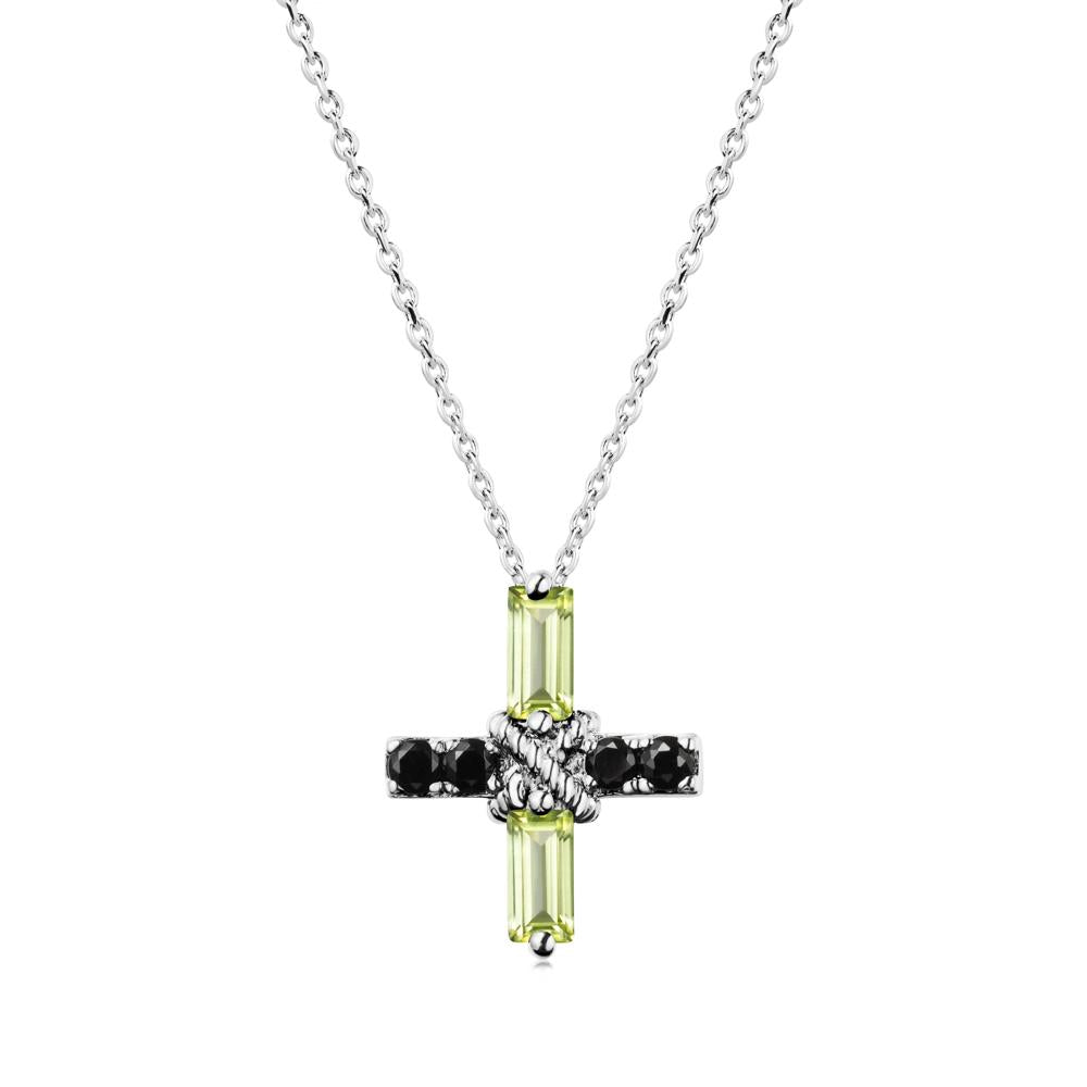 Baguette Peridot and Black Spinel Green Cross Necklace - LUO Jewelry #metal_14k white gold