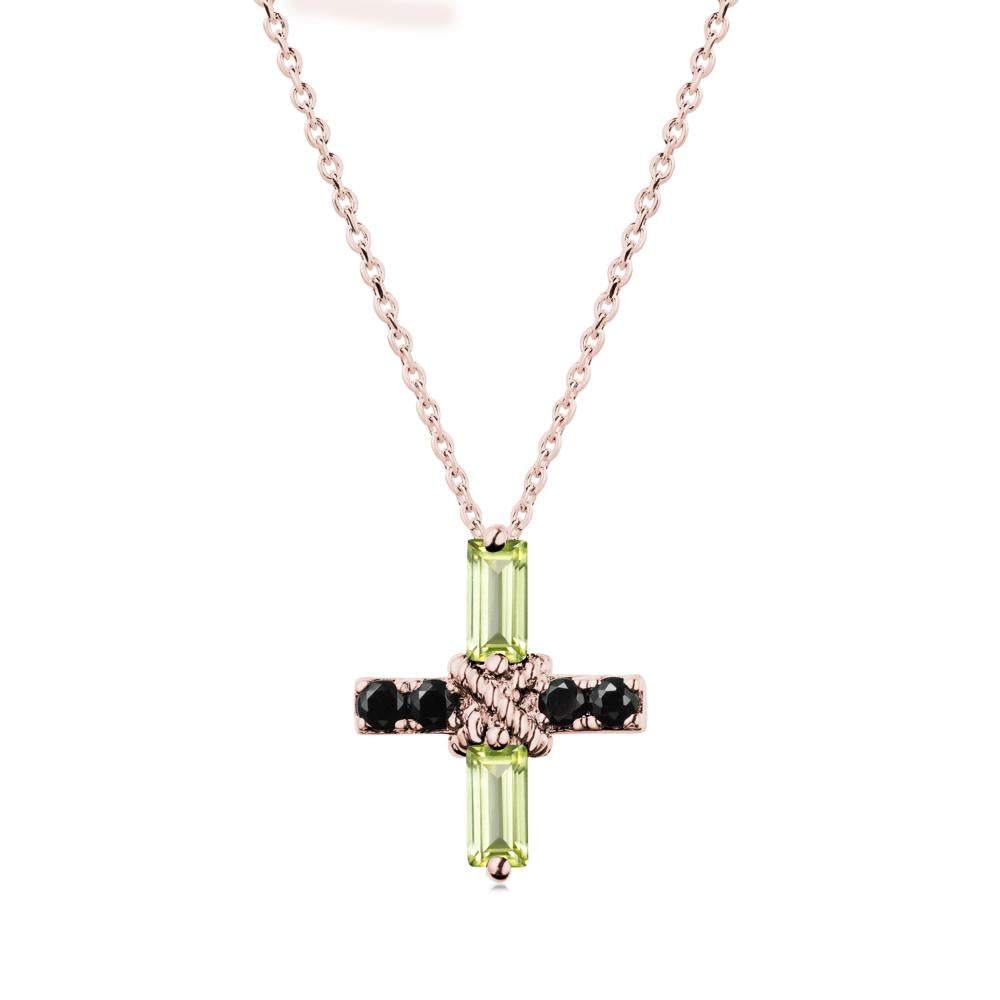 Baguette Peridot and Black Spinel Green Cross Necklace - LUO Jewelry #metal_18k rose gold