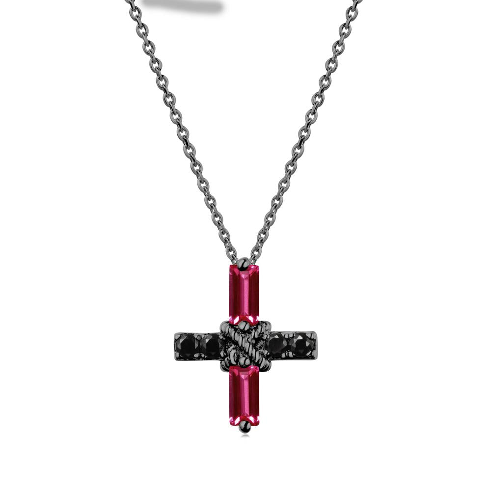 Baguette Ruby and Black Spinel Green Cross Necklace - LUO Jewelry #metal_black finish sterling silver