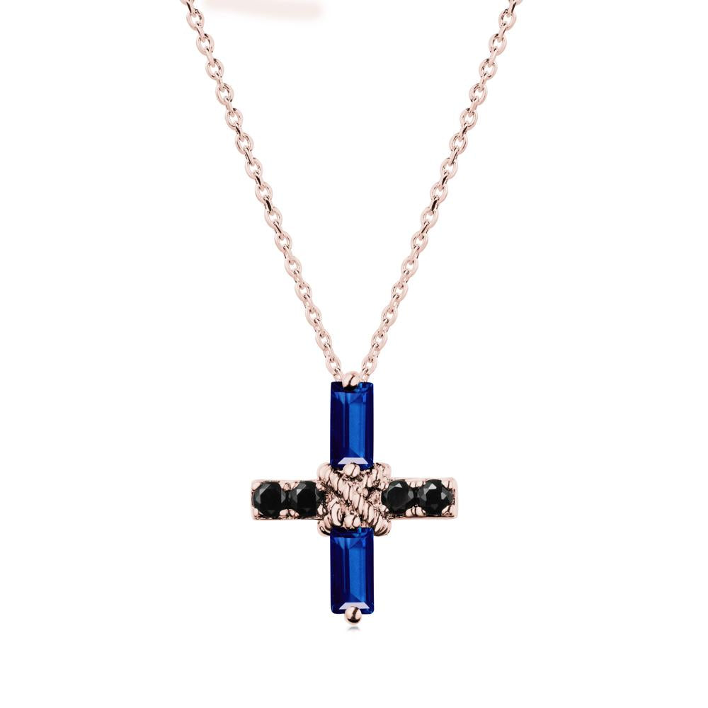Baguette Sapphire and Black Spinel Green Cross Necklace - LUO Jewelry #metal_18k rose gold