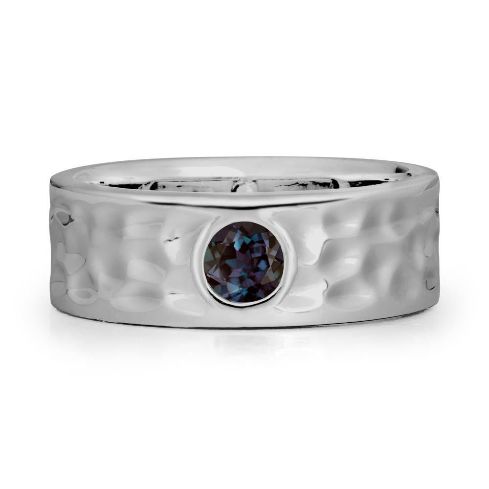 Hammered Wide Band Bezel Alexandrite Ring - LUO Jewelry #metal_platinum
