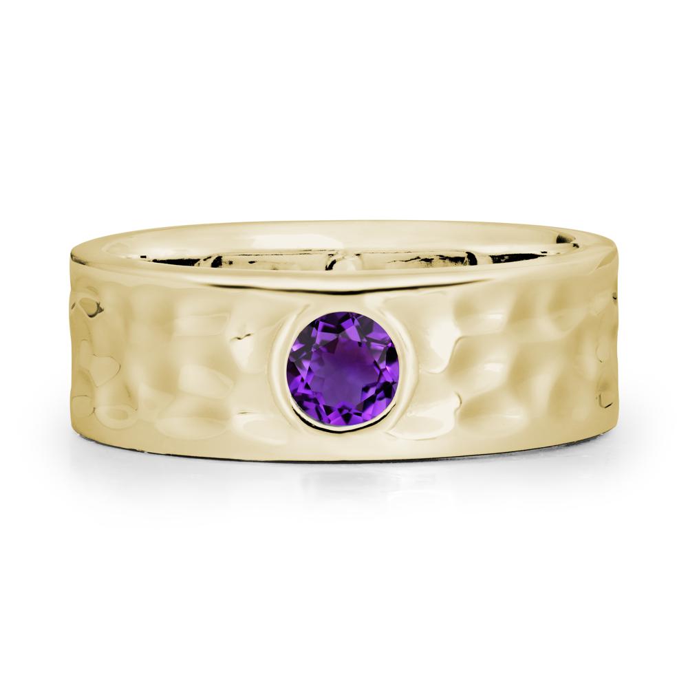 Rustic Hammered Wide Band Amethyst Ring - LUO Jewelry #metal_14k yellow gold