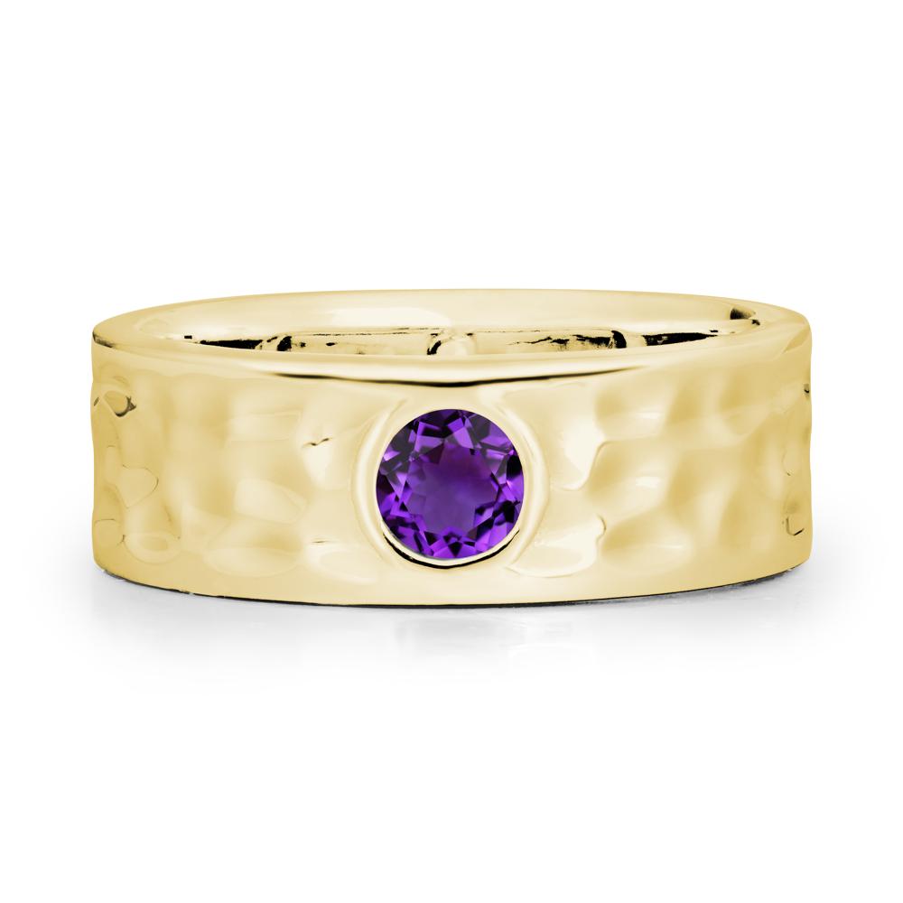 Rustic Hammered Wide Band Amethyst Ring - LUO Jewelry #metal_18k yellow gold