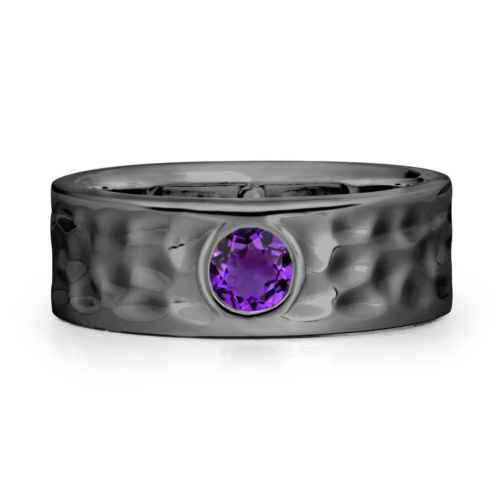 Rustic Hammered Wide Band Amethyst Ring - LUO Jewelry #metal_black finish sterling silver