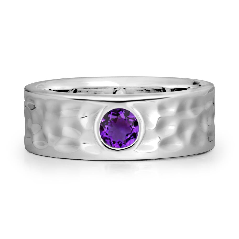 Rustic Hammered Wide Band Amethyst Ring - LUO Jewelry #metal_sterling silver