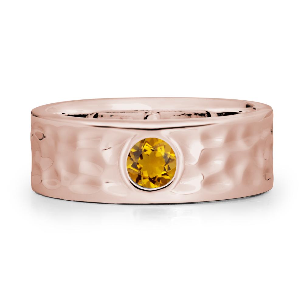 Hammered Wide Band Bezel Citrine Ring - LUO Jewelry #metal_14k rose gold