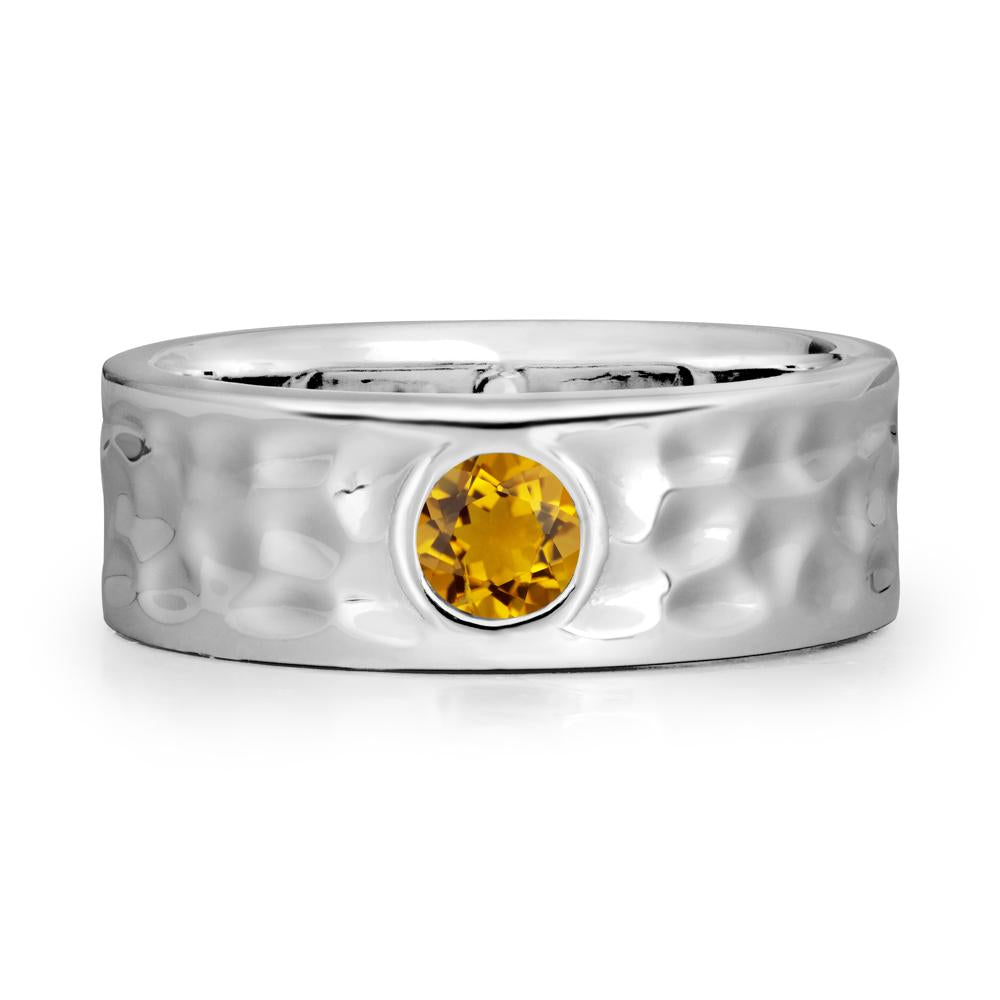 Hammered Wide Band Bezel Citrine Ring - LUO Jewelry #metal_14k white gold
