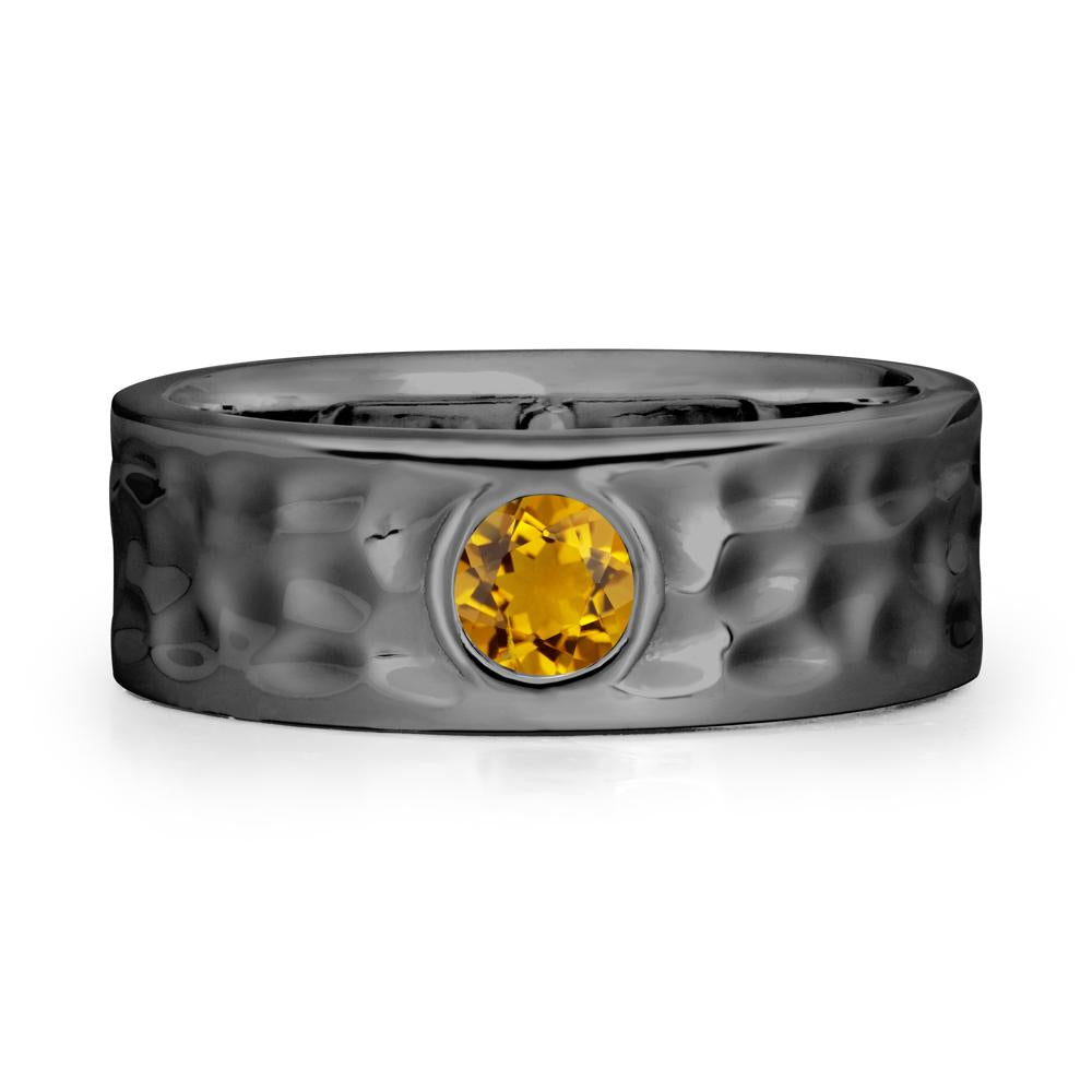 Hammered Wide Band Bezel Citrine Ring - LUO Jewelry #metal_black finish sterling silver