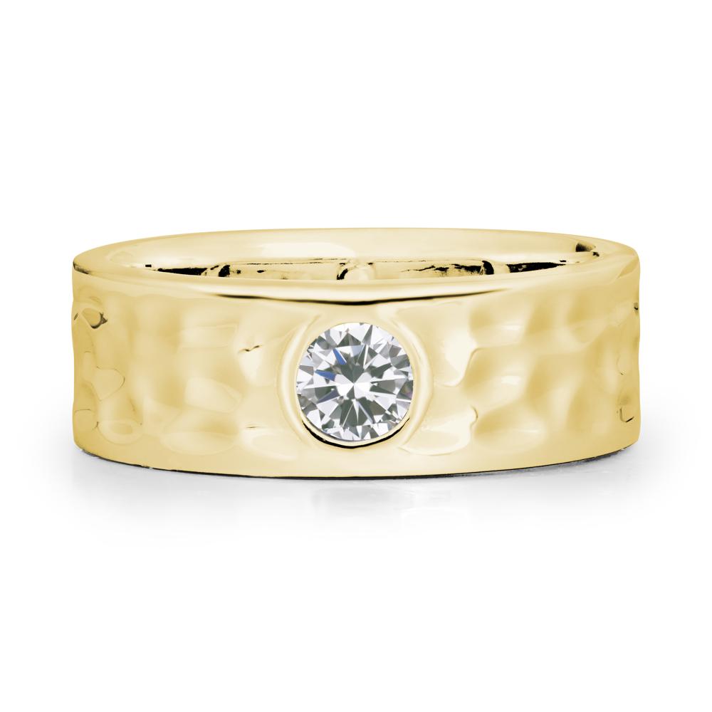 Rustic Hammered Wide Band Cubic Zirconia Ring - LUO Jewelry #metal_18k yellow gold