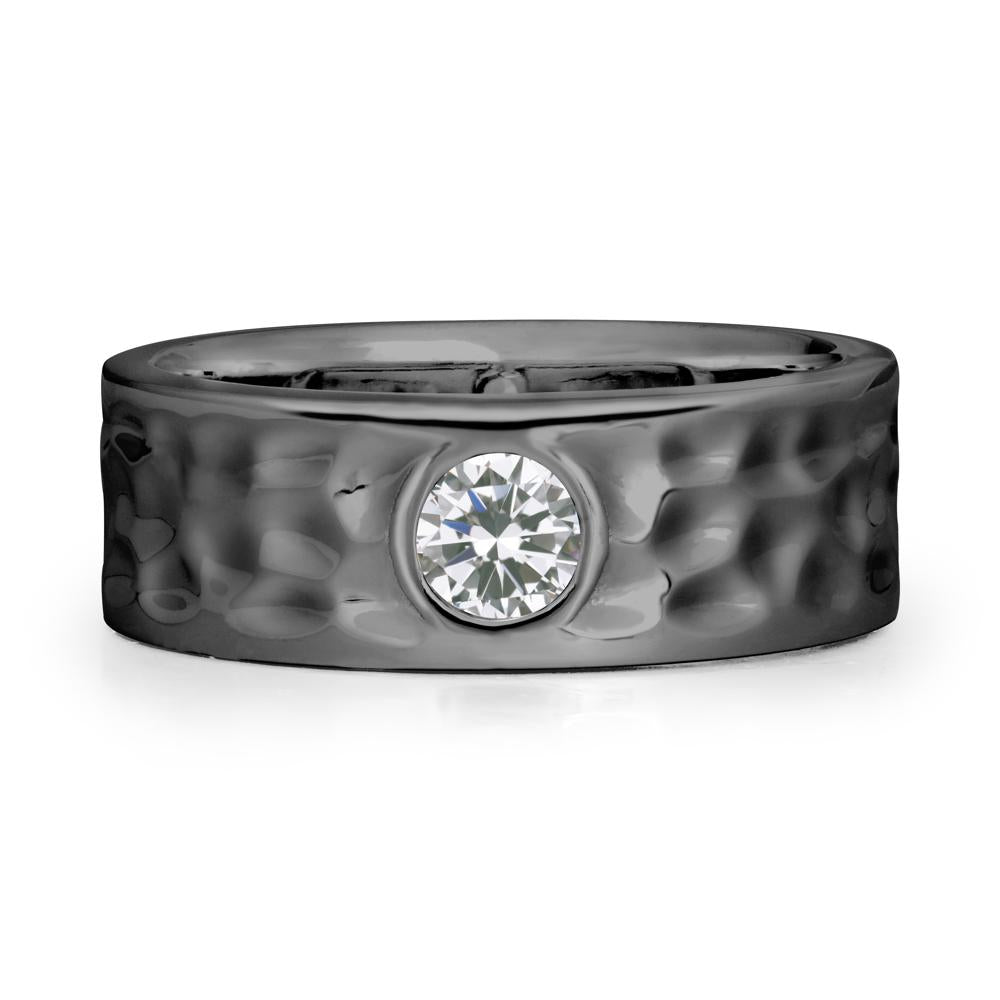 Rustic Hammered Wide Band Cubic Zirconia Ring - LUO Jewelry #metal_black finish sterling silver
