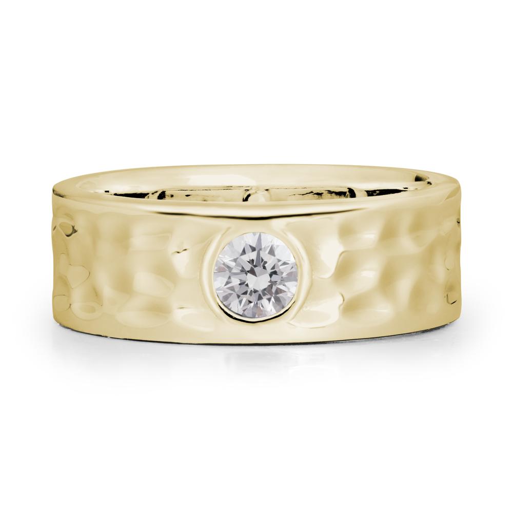 Round Diamond Ring In Hammered Wide Band - LUO Jewelry #metal_14k yellow gold