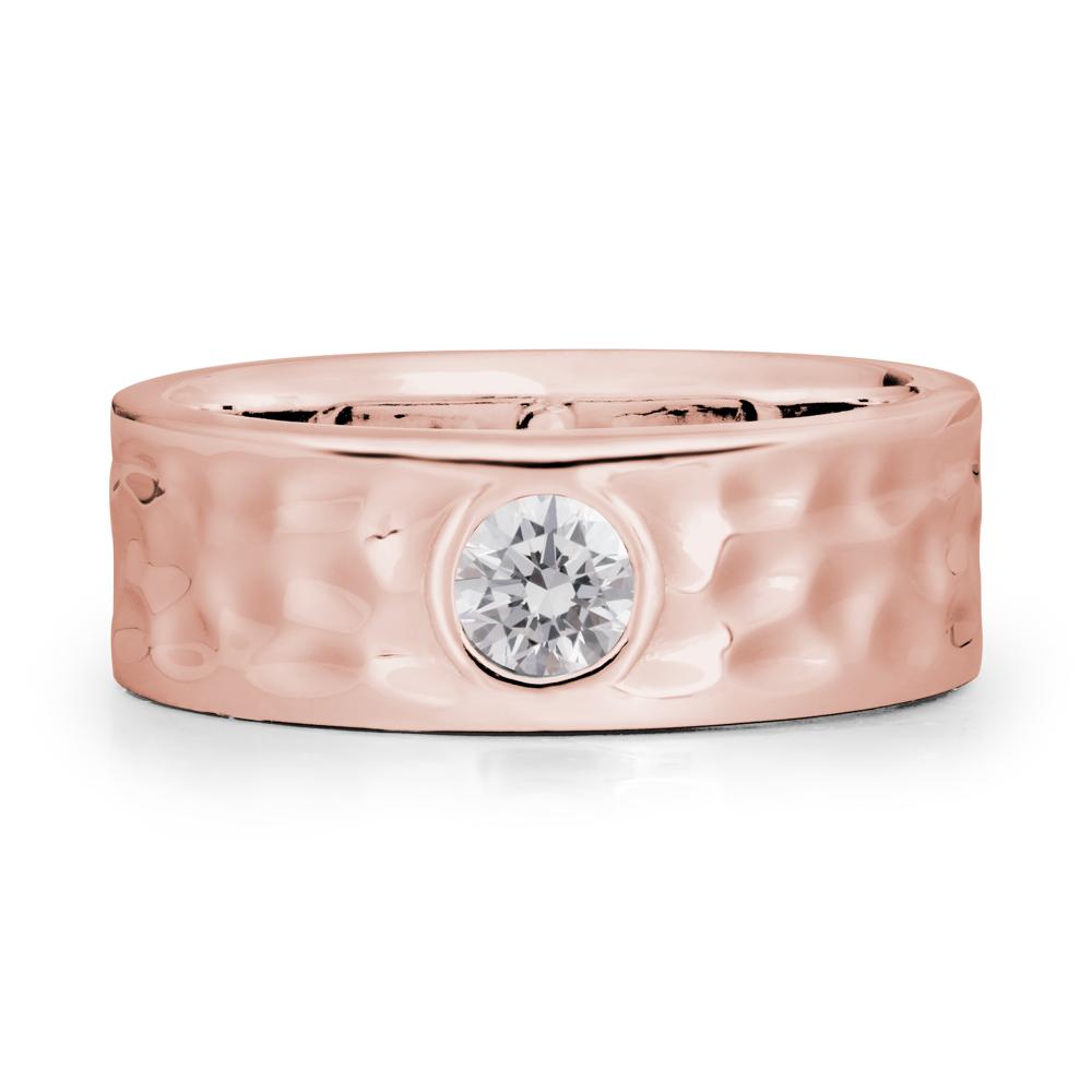 Round Diamond Ring In Hammered Wide Band - LUO Jewelry #metal_18k rose gold