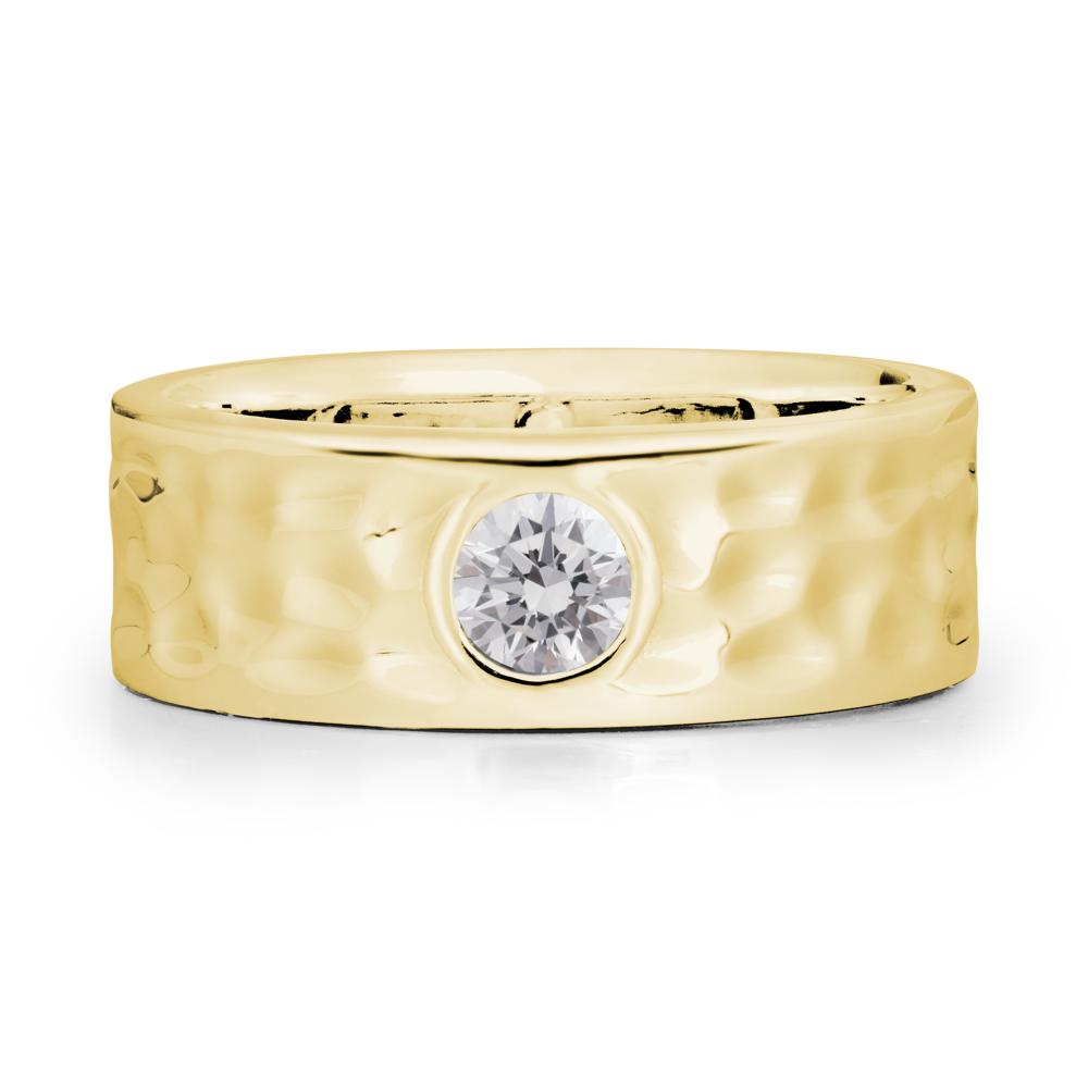 Round Diamond Ring In Hammered Wide Band - LUO Jewelry #metal_18k yellow gold