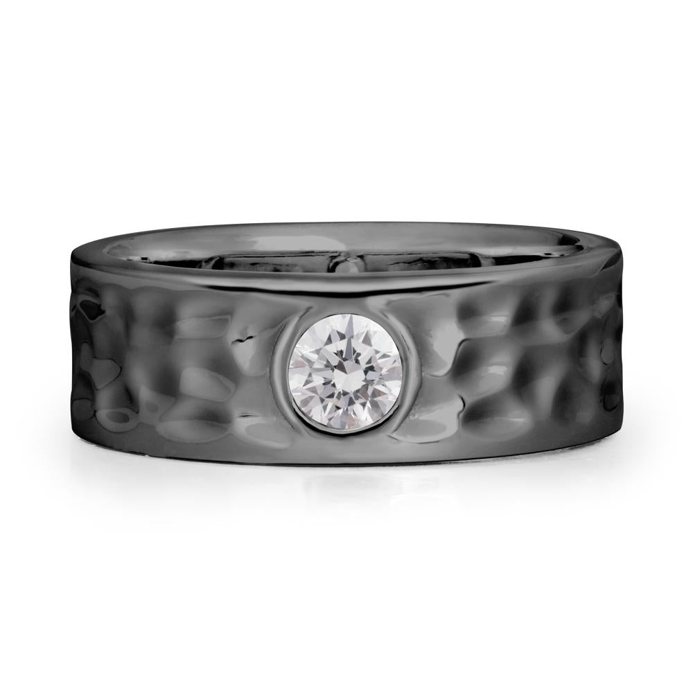 Round Diamond Ring In Hammered Wide Band - LUO Jewelry #metal_black finish sterling silver