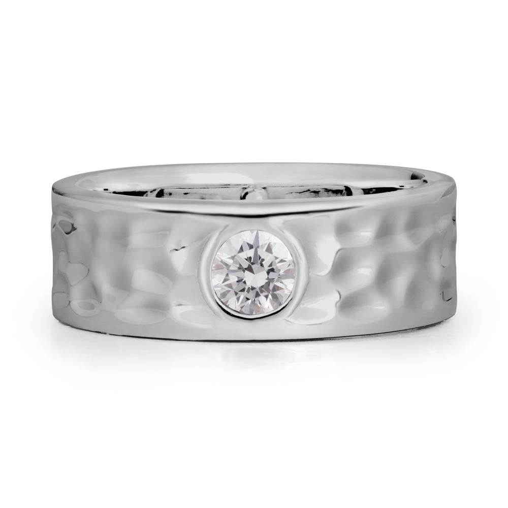 Round Diamond Ring In Hammered Wide Band - LUO Jewelry #metal_platinum