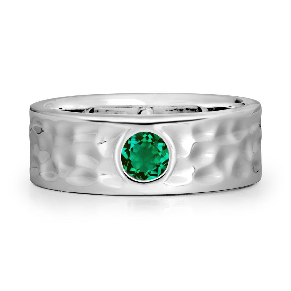 Hammered Wide Band Bezel Emerald Ring - LUO Jewelry #metal_sterling silver