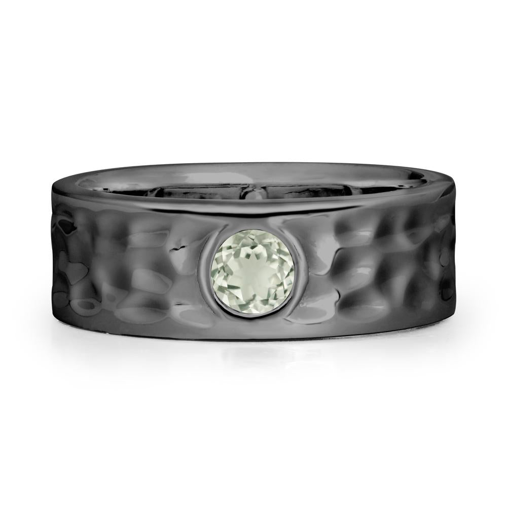 Round Green Amethyst Ring In Hammered Wide Band - LUO Jewelry #metal_black finish sterling silver