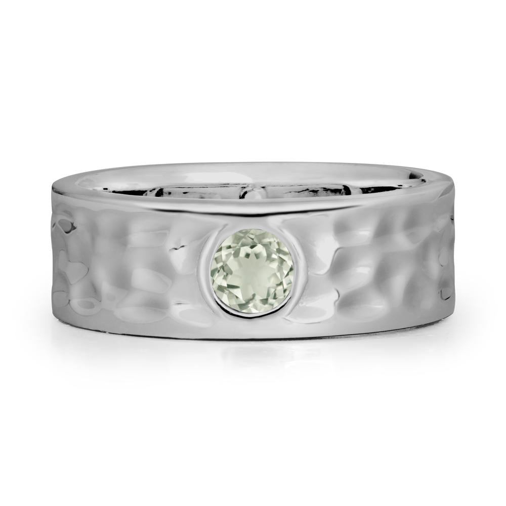 Round Green Amethyst Ring In Hammered Wide Band - LUO Jewelry #metal_platinum
