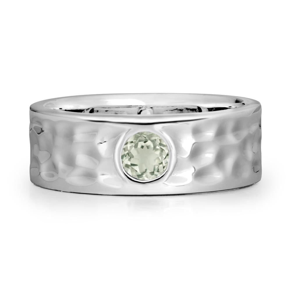 Round Green Amethyst Ring In Hammered Wide Band - LUO Jewelry #metal_sterling silver