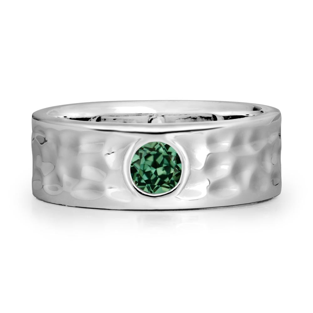 Men Wide Band Hammered Green Sapphire Ring - LUO Jewelry #metal_sterling silver
