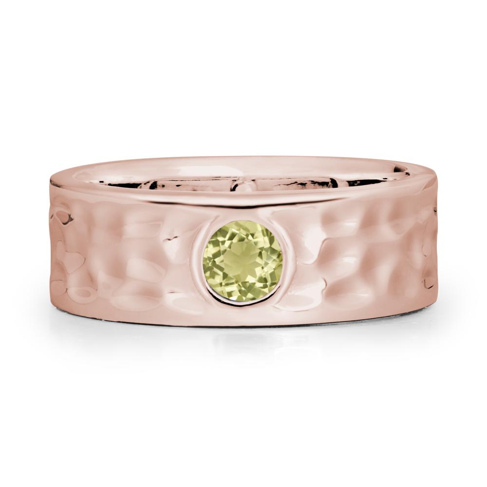 Hammered Wide Band Bezel Lemon Quartz Ring - LUO Jewelry #metal_14k rose gold