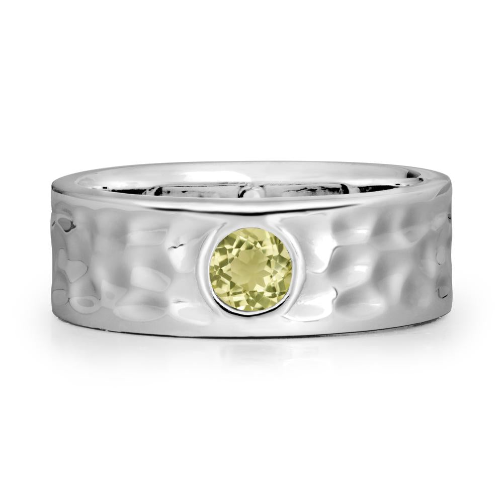 Hammered Wide Band Bezel Lemon Quartz Ring - LUO Jewelry #metal_14k white gold