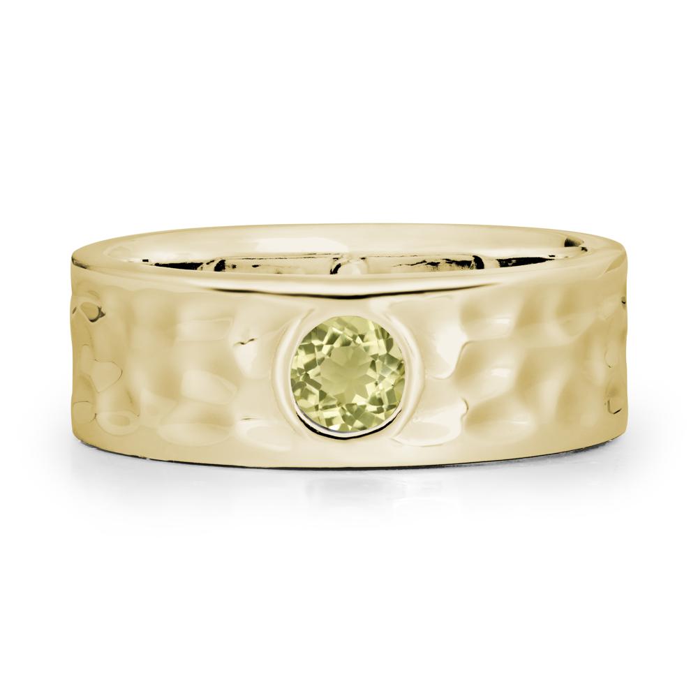 Hammered Wide Band Bezel Lemon Quartz Ring - LUO Jewelry #metal_14k yellow gold