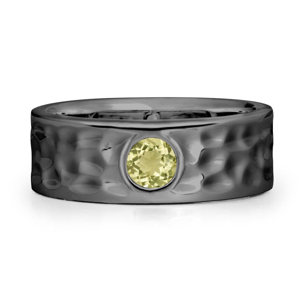 Hammered Wide Band Bezel Lemon Quartz Ring - LUO Jewelry #metal_black finish sterling silver