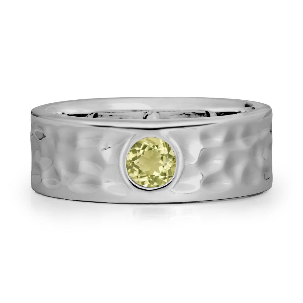 Hammered Wide Band Bezel Lemon Quartz Ring - LUO Jewelry #metal_platinum