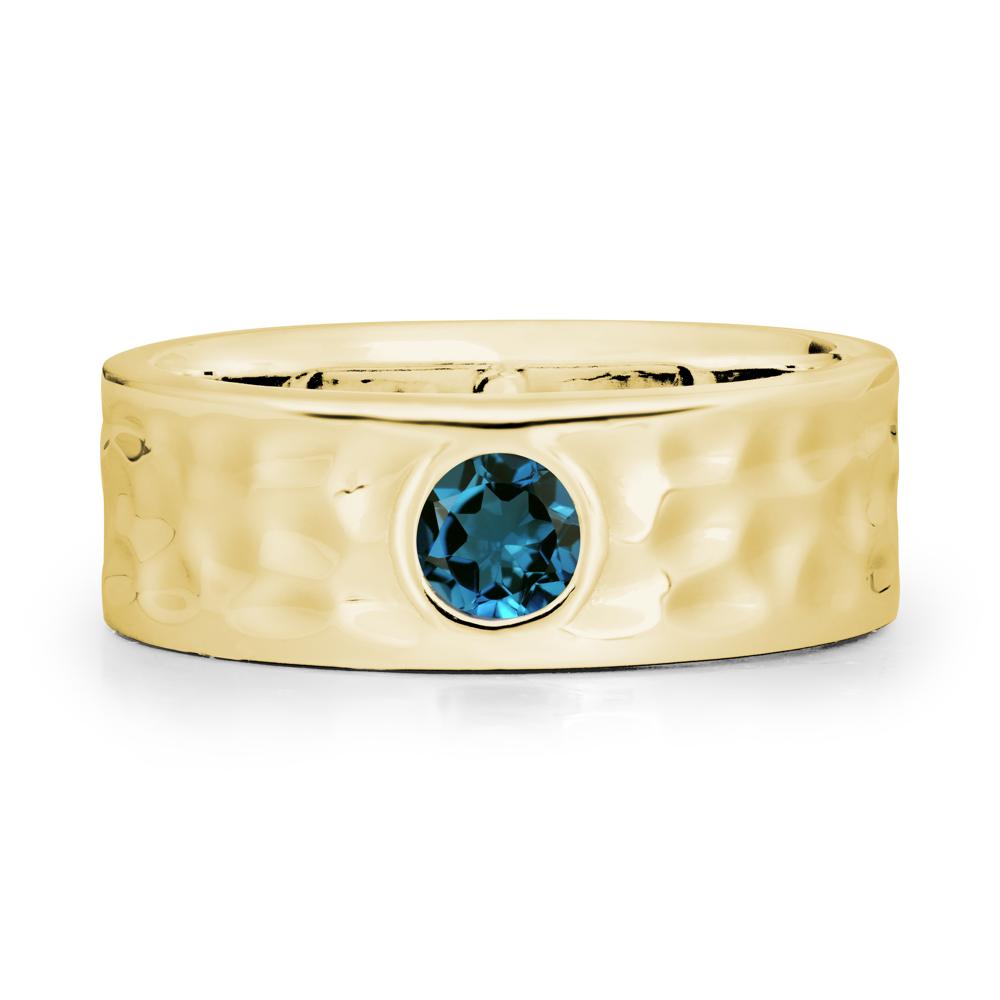 Rustic Hammered Wide Band London Blue Topaz Ring - LUO Jewelry #metal_18k yellow gold