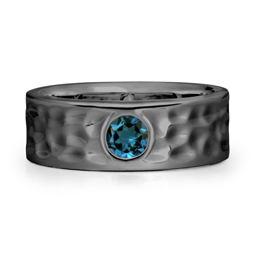 Rustic Hammered Wide Band London Blue Topaz Ring - LUO Jewelry #metal_black finish sterling silver