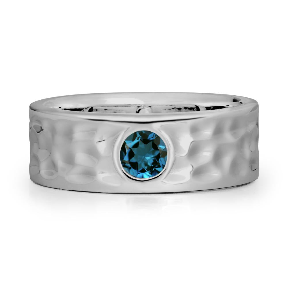 Rustic Hammered Wide Band London Blue Topaz Ring - LUO Jewelry #metal_platinum