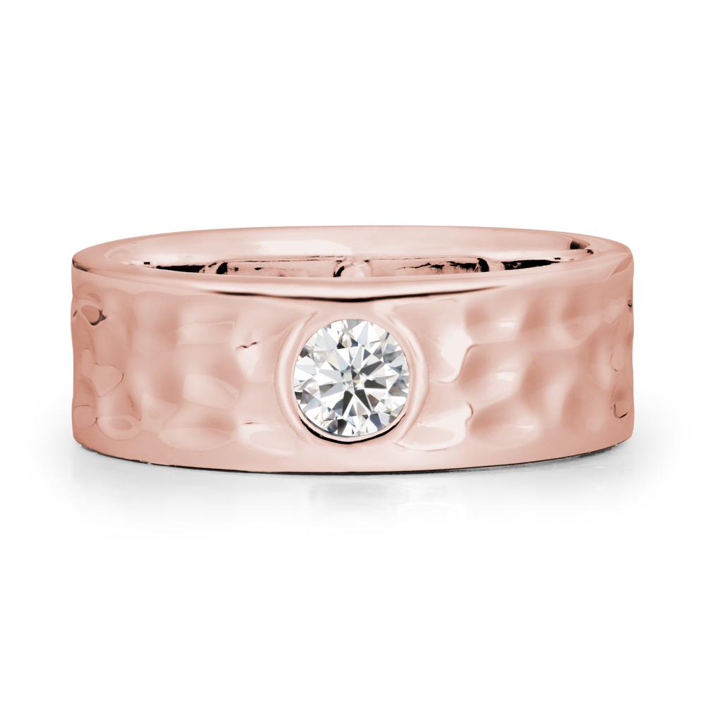 Round Moissanite Ring In Hammered Wide Band - LUO Jewelry #metal_18k rose gold