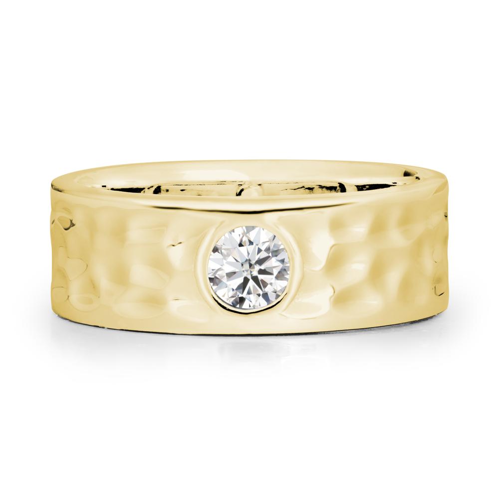 Round Moissanite Ring In Hammered Wide Band - LUO Jewelry #metal_18k yellow gold