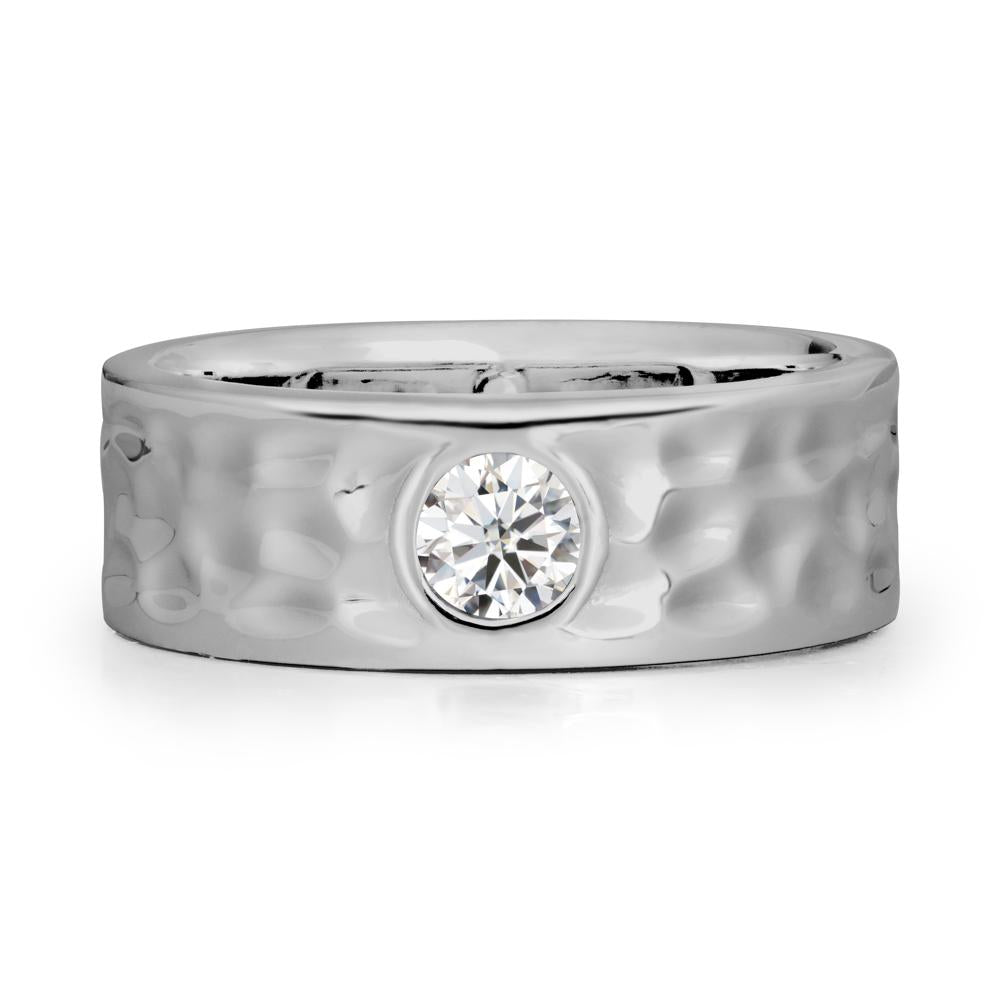 Round Moissanite Ring In Hammered Wide Band - LUO Jewelry #metal_platinum