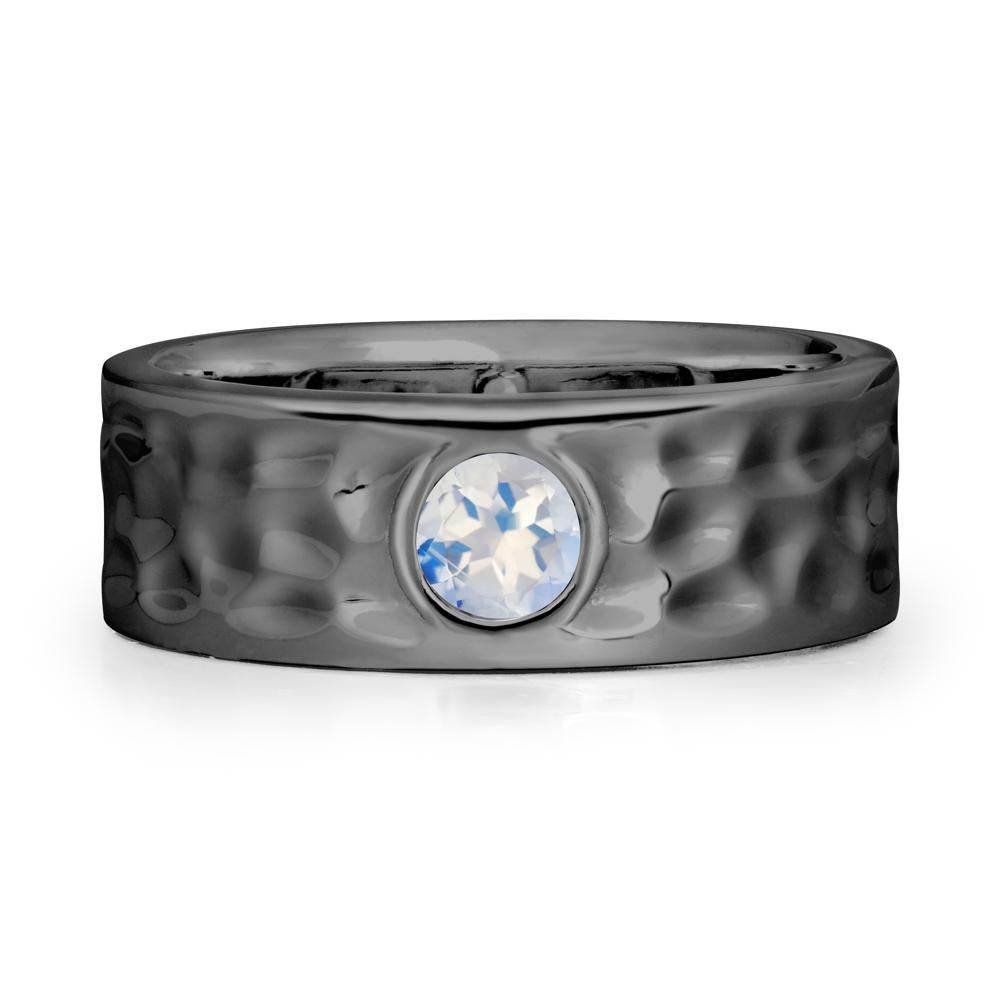 Men Wide Band Hammered Moonstone Ring - LUO Jewelry #metal_black finish sterling silver