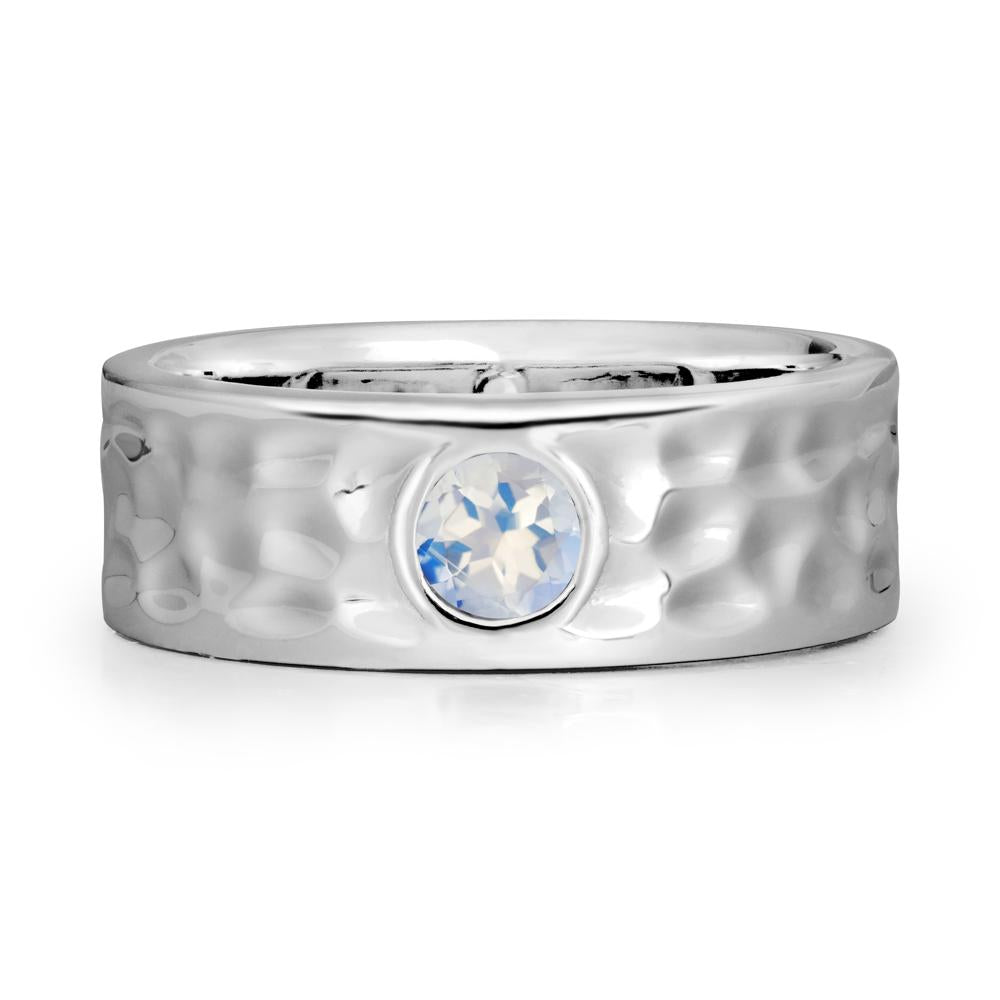 Men Wide Band Hammered Moonstone Ring - LUO Jewelry #metal_sterling silver