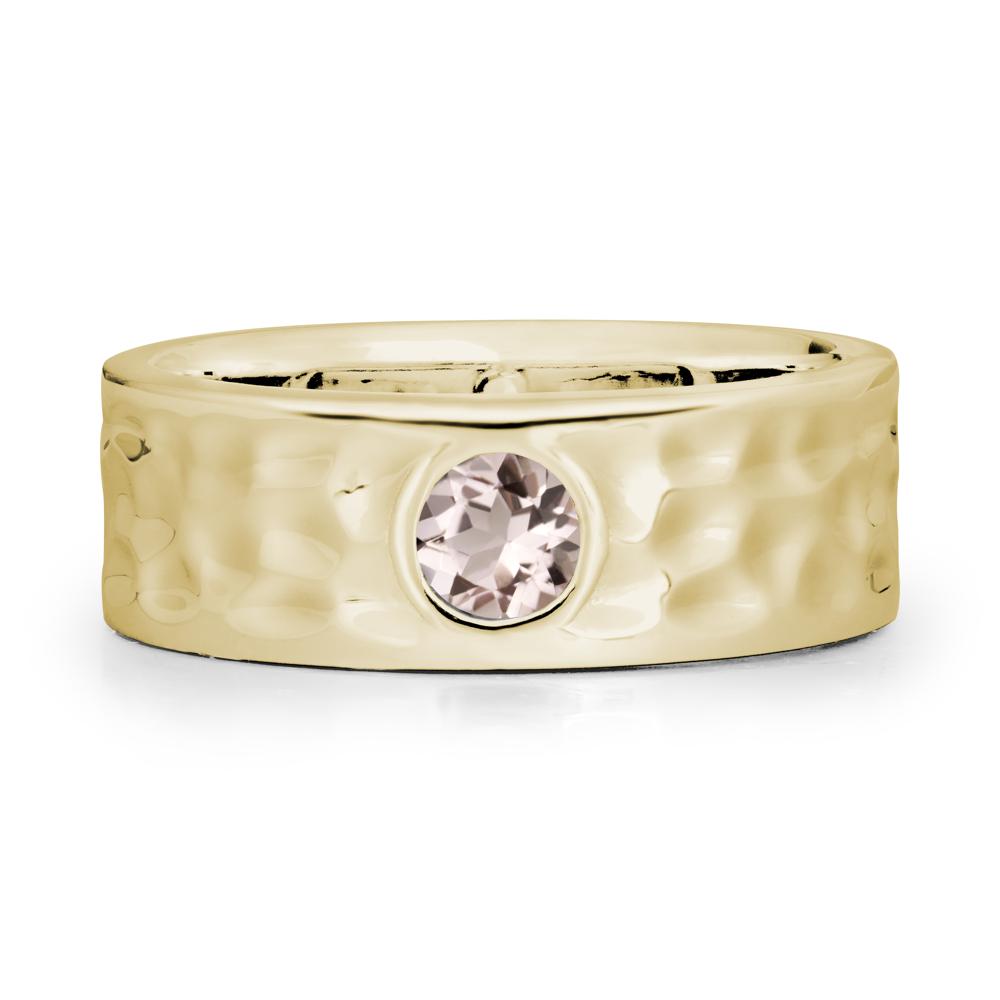 Hammered Wide Band Bezel Morganite Ring - LUO Jewelry #metal_14k yellow gold