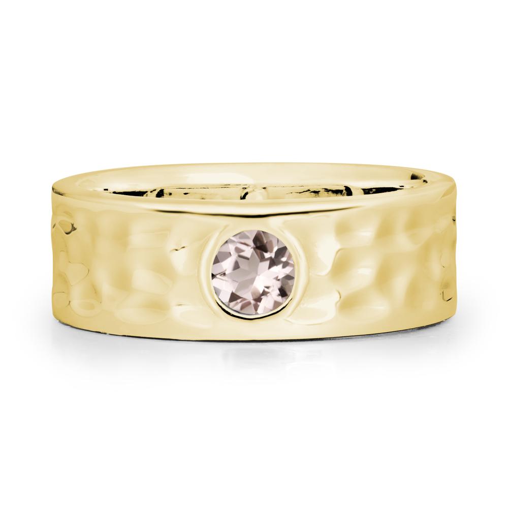 Hammered Wide Band Bezel Morganite Ring - LUO Jewelry #metal_18k yellow gold