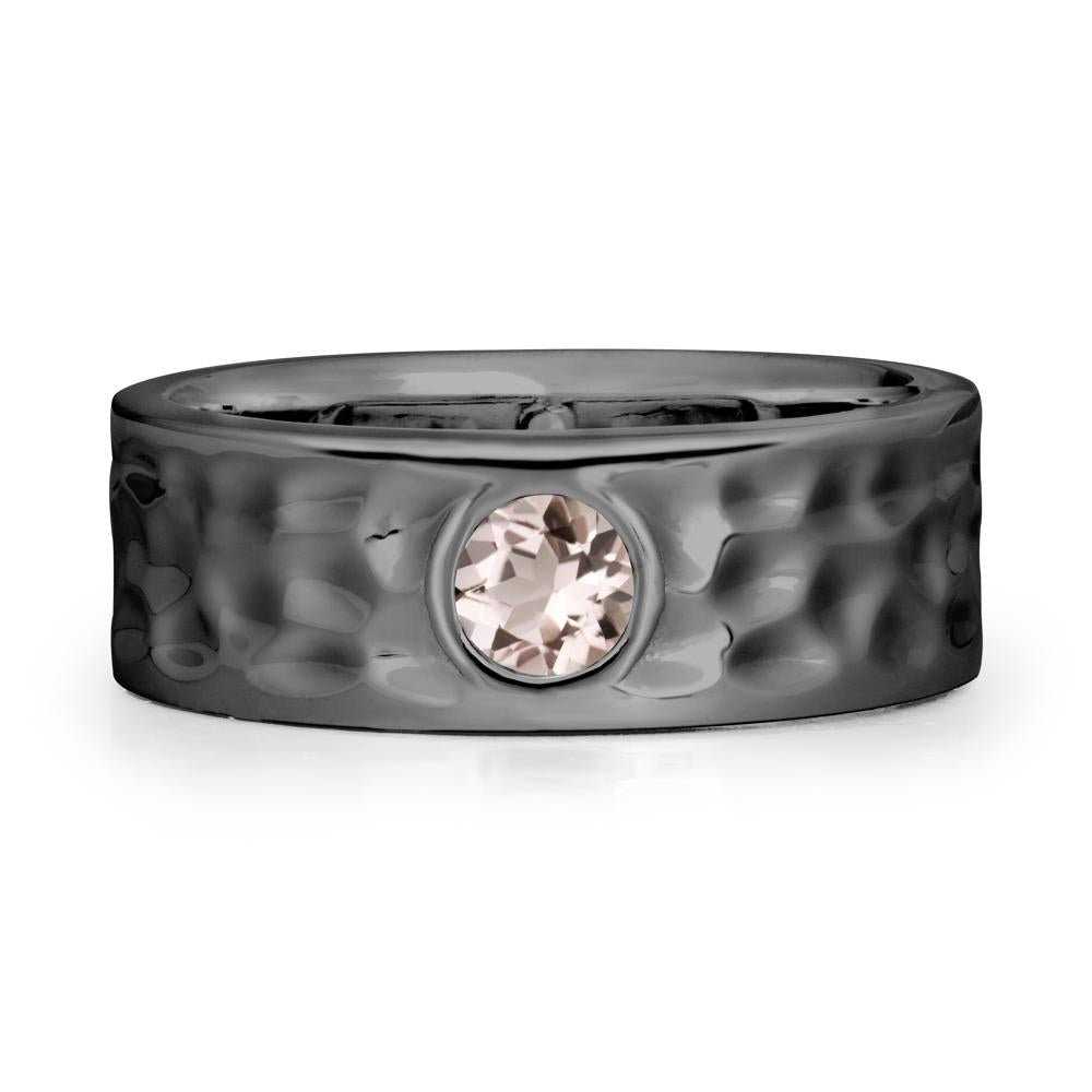 Hammered Wide Band Bezel Morganite Ring - LUO Jewelry #metal_black finish sterling silver