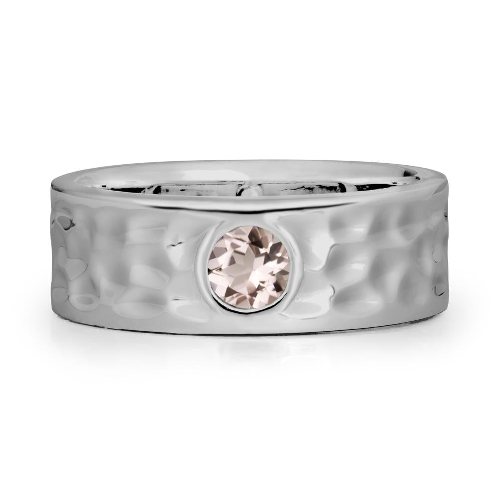 Hammered Wide Band Bezel Morganite Ring - LUO Jewelry #metal_platinum
