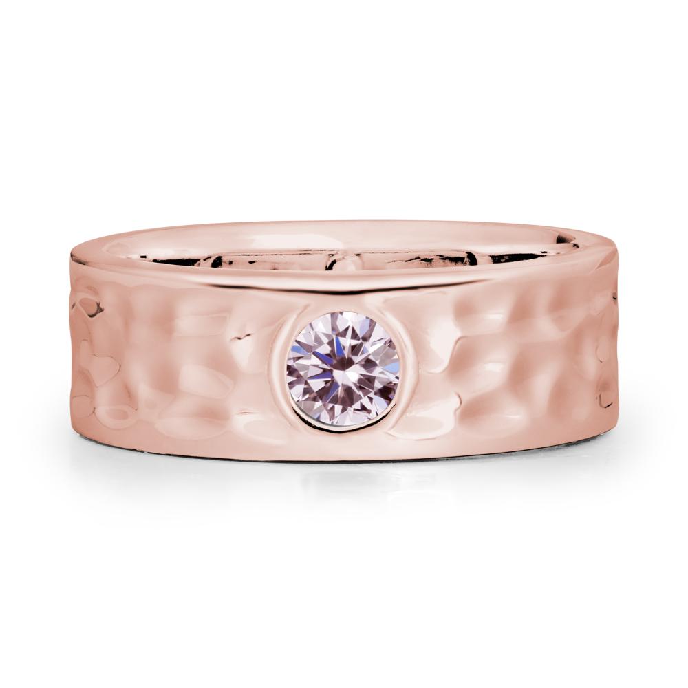 Rustic Hammered Wide Band Pink Cubic Zirconia Ring - LUO Jewelry #metal_18k rose gold