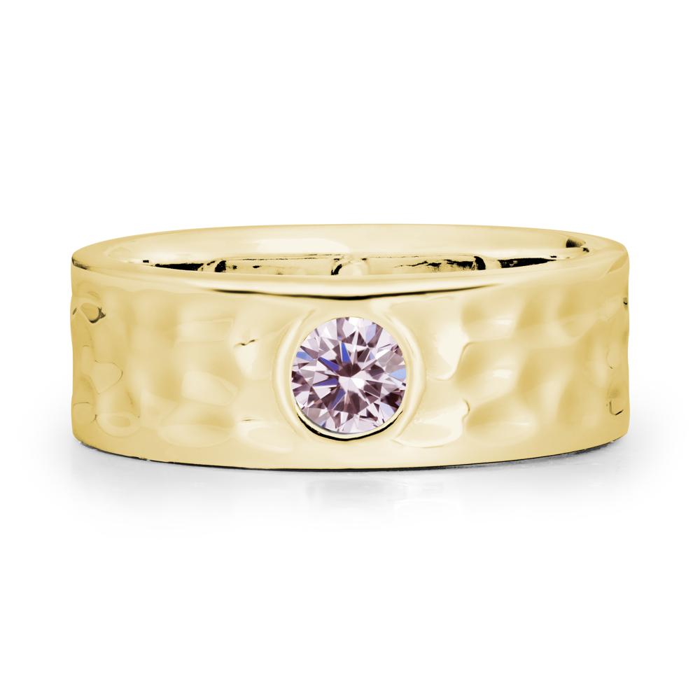 Rustic Hammered Wide Band Pink Cubic Zirconia Ring - LUO Jewelry #metal_18k yellow gold