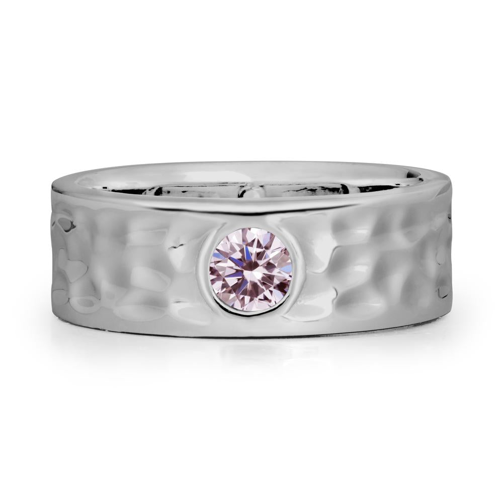 Rustic Hammered Wide Band Pink Cubic Zirconia Ring - LUO Jewelry #metal_platinum