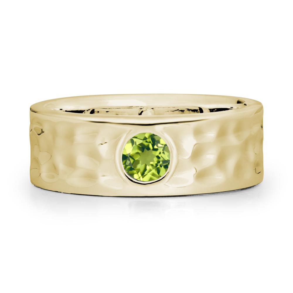 Round Peridot Ring In Hammered Wide Band - LUO Jewelry #metal_14k yellow gold