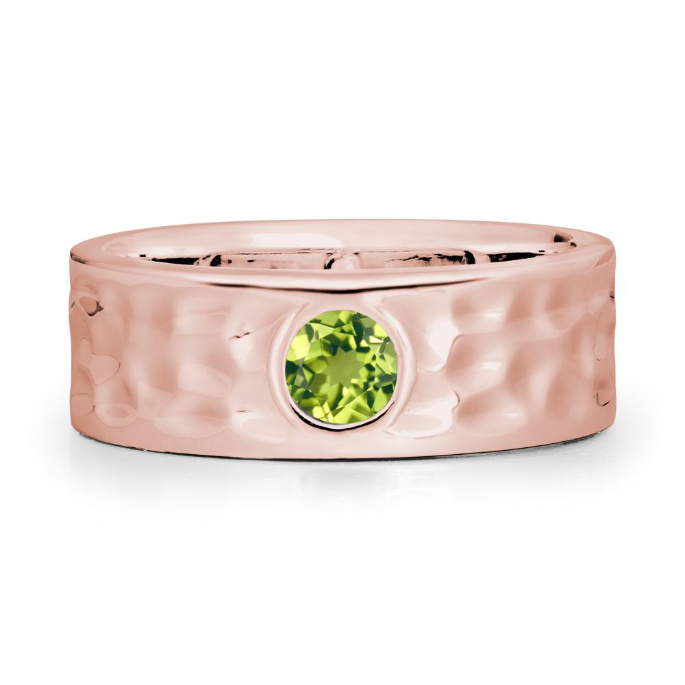 Round Peridot Ring In Hammered Wide Band - LUO Jewelry #metal_18k rose gold