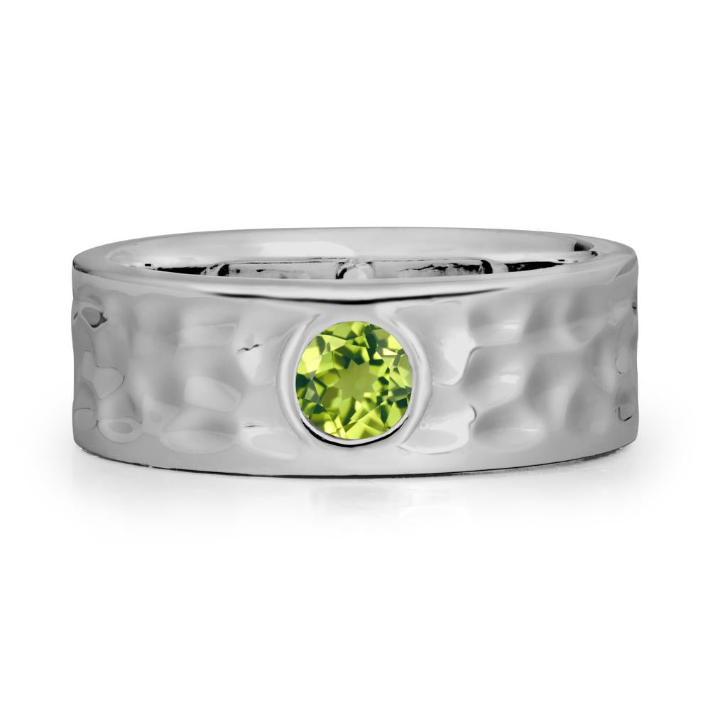 Round Peridot Ring In Hammered Wide Band - LUO Jewelry #metal_platinum