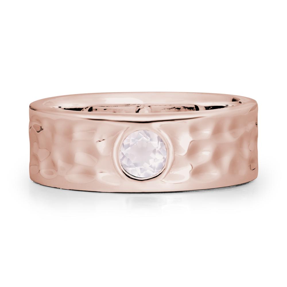 Men Wide Band Hammered Rose Quartz Ring - LUO Jewelry #metal_14k rose gold