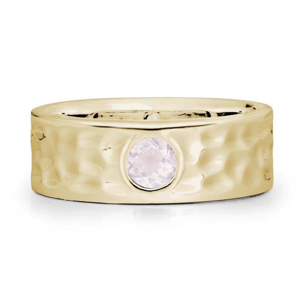 Men Wide Band Hammered Rose Quartz Ring - LUO Jewelry #metal_14k yellow gold